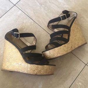 Qupid black strappy wedges